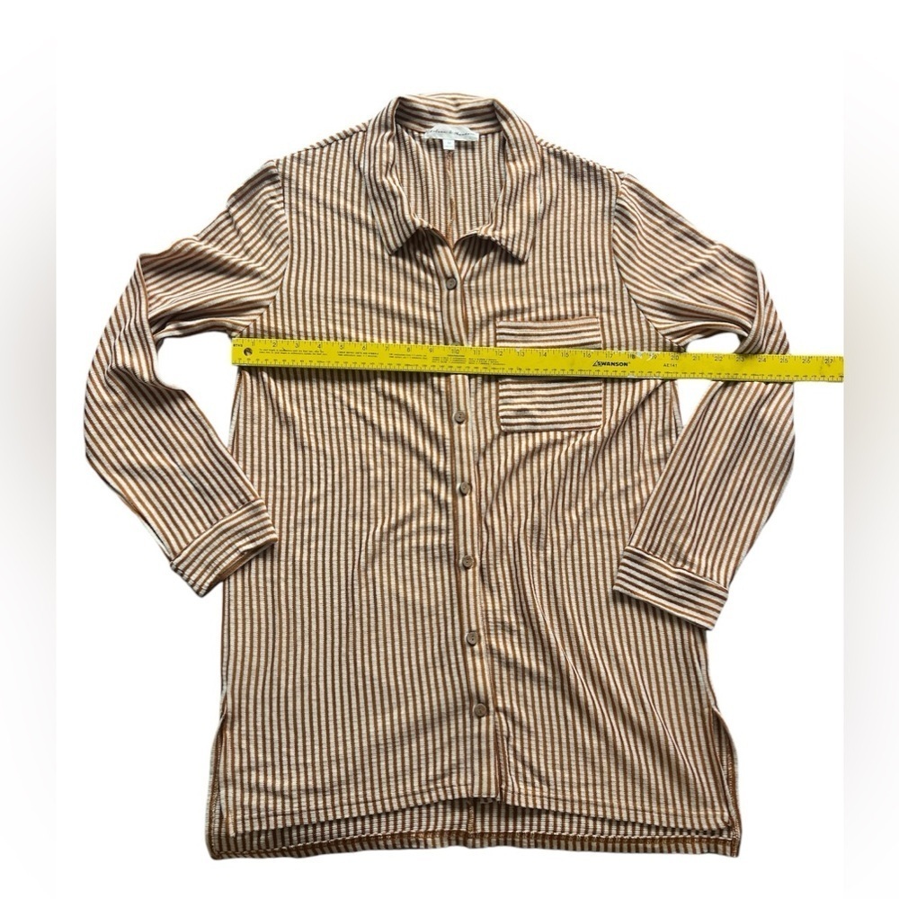 Chelsea & Theodore Woven Button Front Tunic Shirt Top Cream Burnt Orange Fall M - Picture 4 of 7